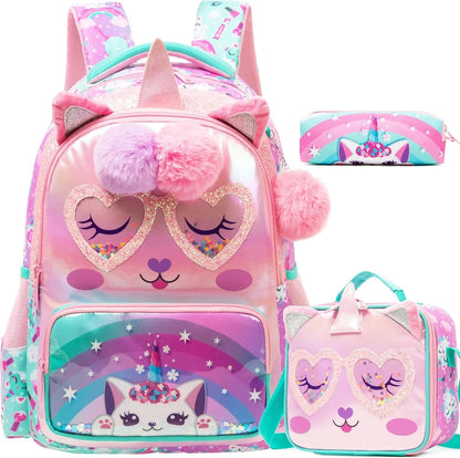 Kids Backpack for Girls Cute School Bag Set with Insulated Lunch Tote Back to School Bookbag Perfect Gift for Elementary Student