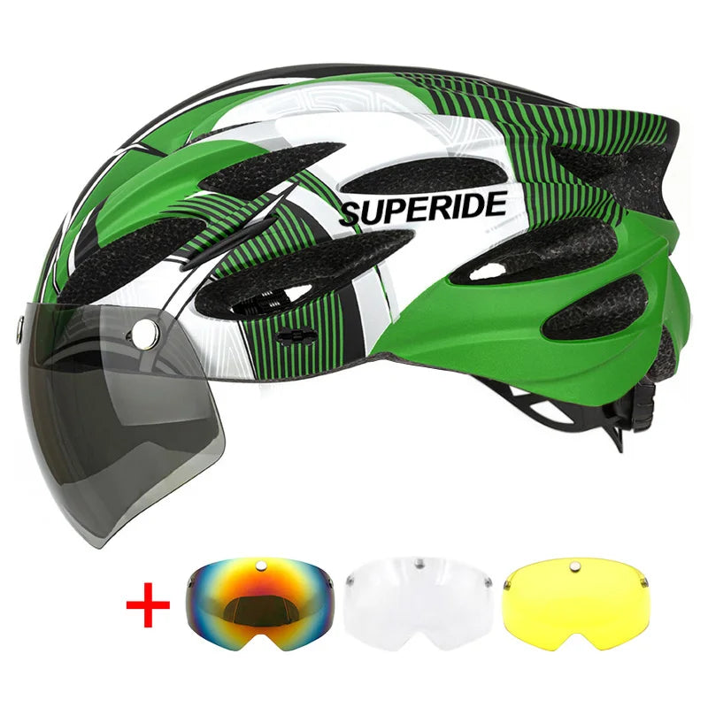 SUPERIDE Ultalight Cycling Helmet with Magnetic Googles & Sun Visor Men Women In-mold Road Bike MTB Bicycle Helmet