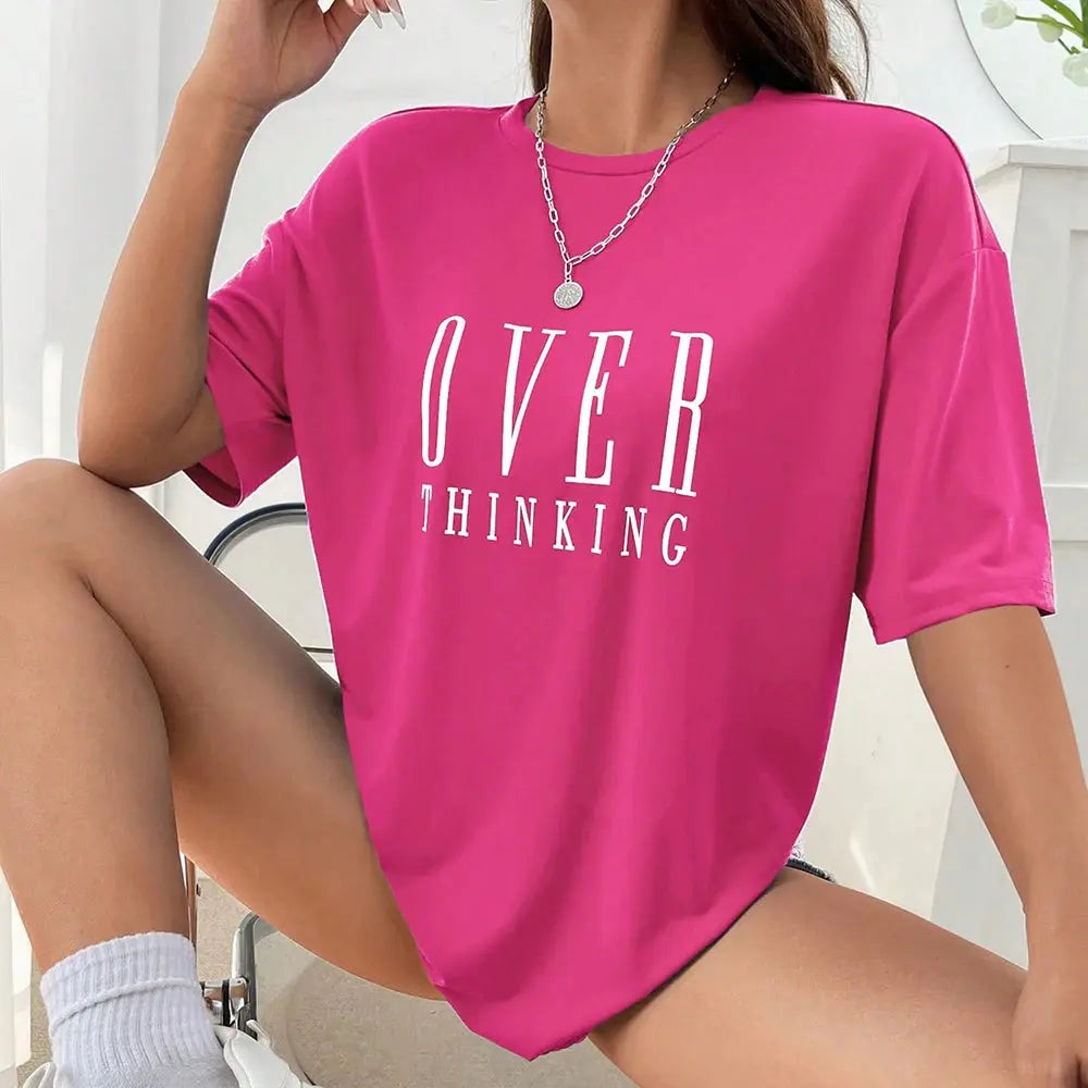 Over Thinking Letter Print Women Cotton Short Reseller