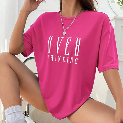 Over Thinking Letter Print Women Cotton Short Reseller