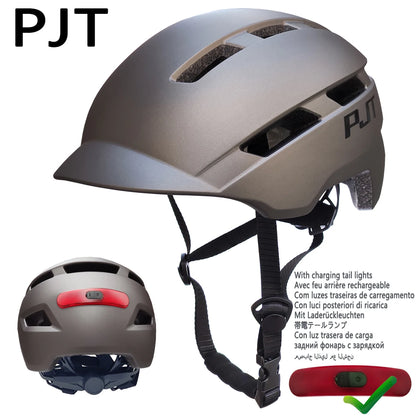 PJT New Cycling Helmet In-Mold Mountain Road USB Rechargeable Taillight Bicycle Bike Helmets Sports Safe Hat MTB Cycling Helmet
