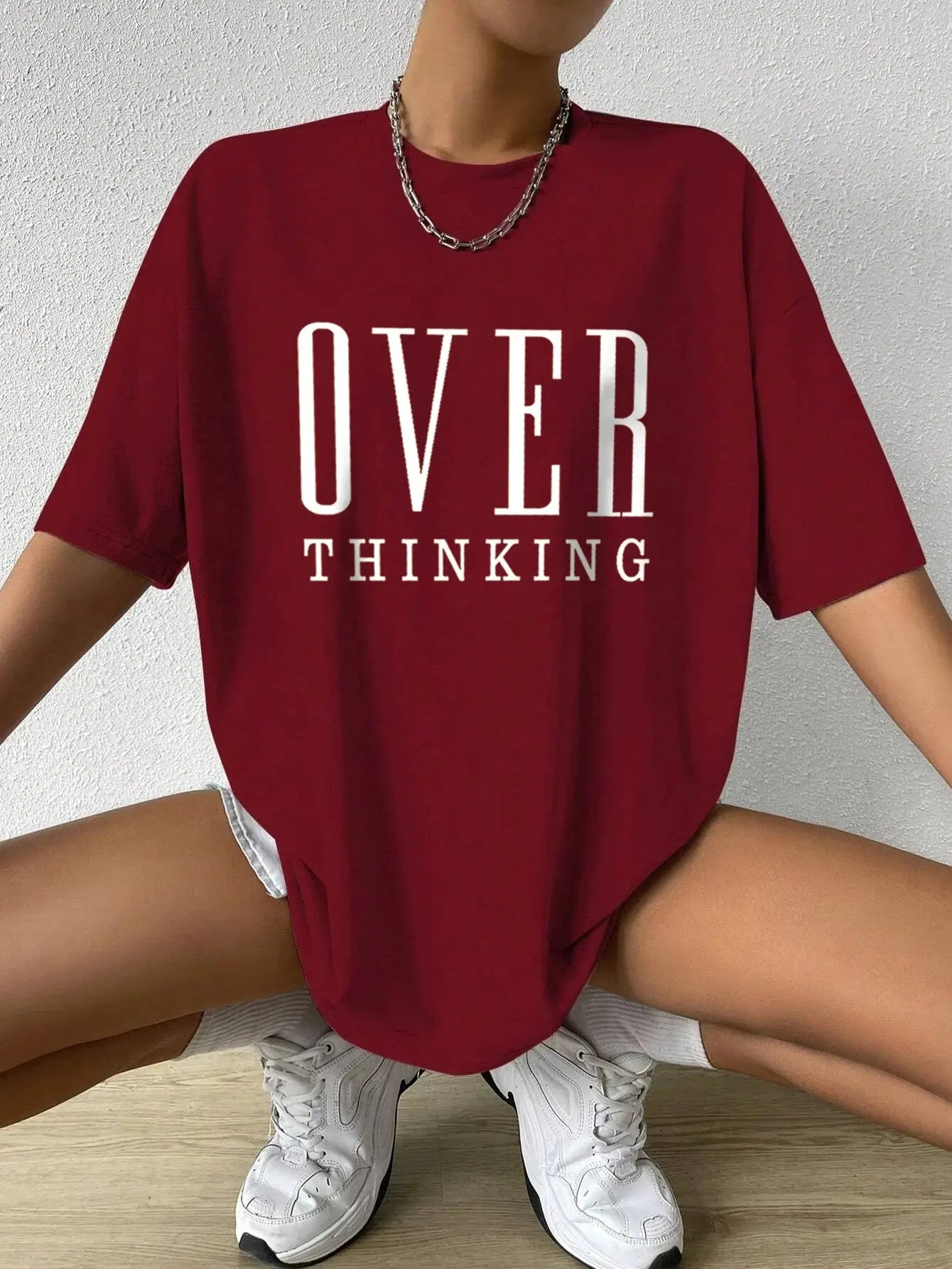 Over Thinking Letter Print Women Cotton Short Reseller