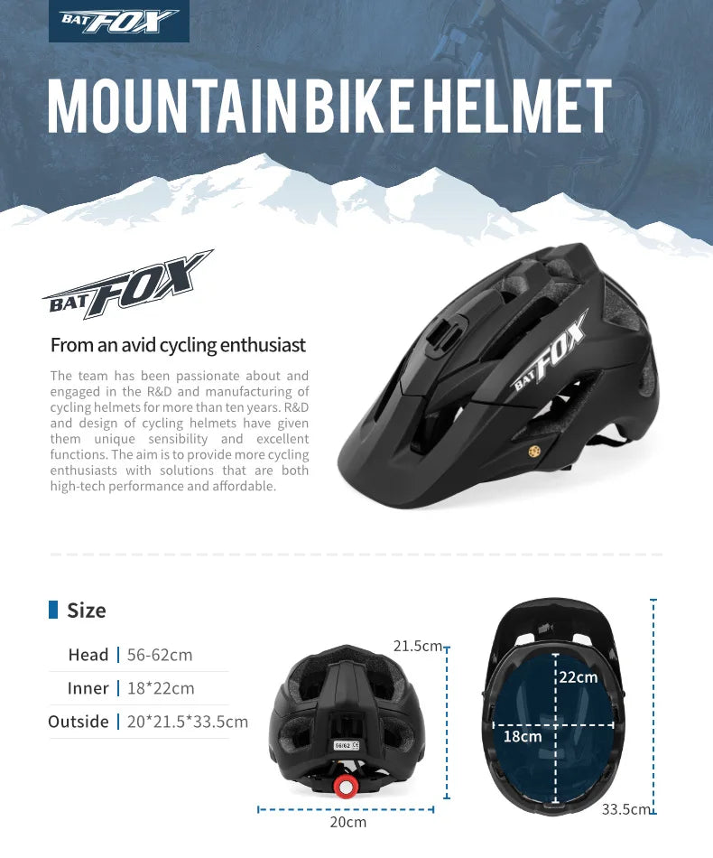 BATFOX Bike Helmet Overall Molded Mountain Road Helmet Ultralight Men Bicycle Cycling Equipment DH AM Casco Ciclismo Bicicleta
