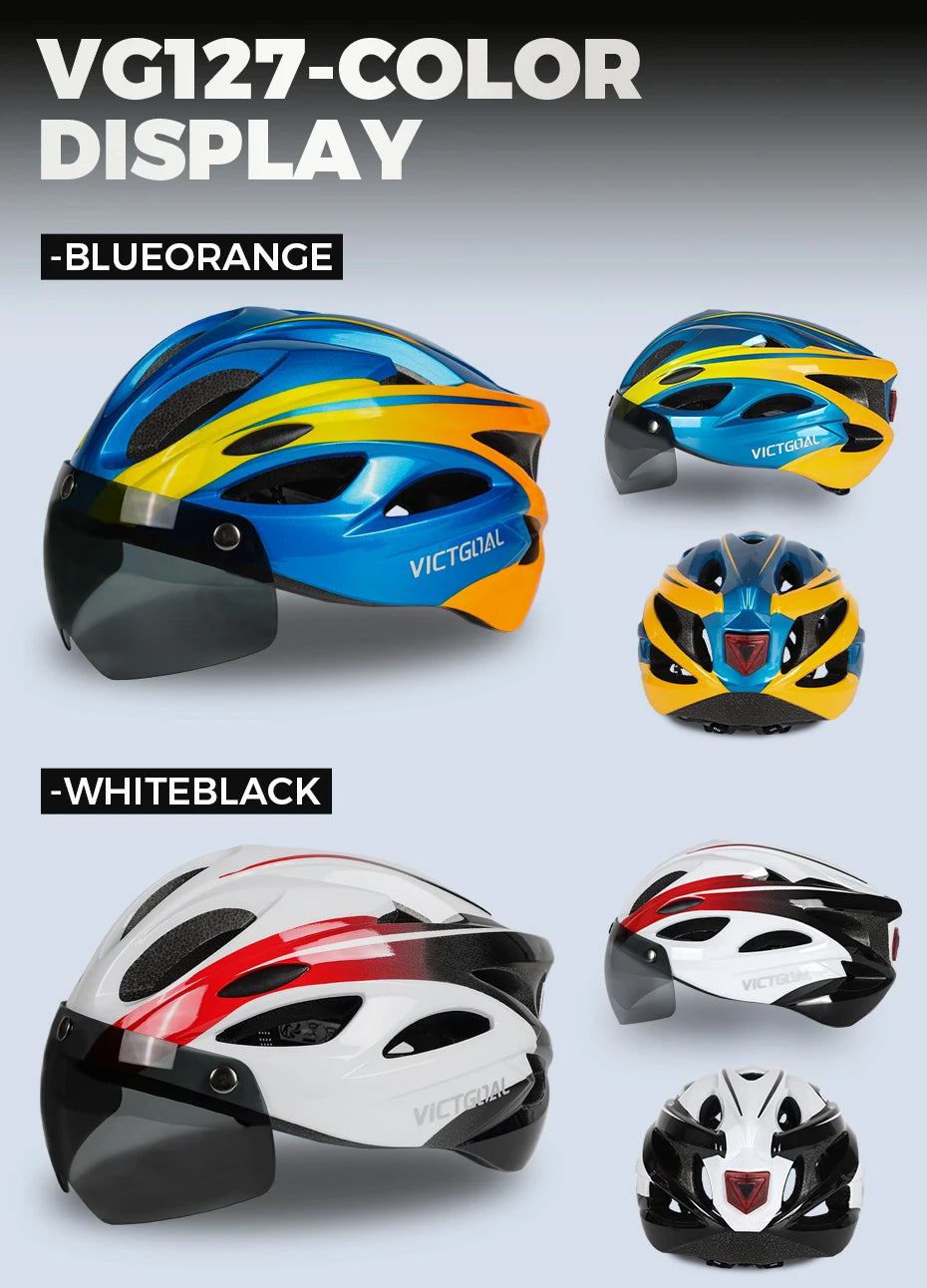 VICTGOAL Bicycle Helmet For Men Taillight Magnetic Goggles UV400 Lens Sun Visor Cycling Helmets MTB Electric Scooter Bike Safety