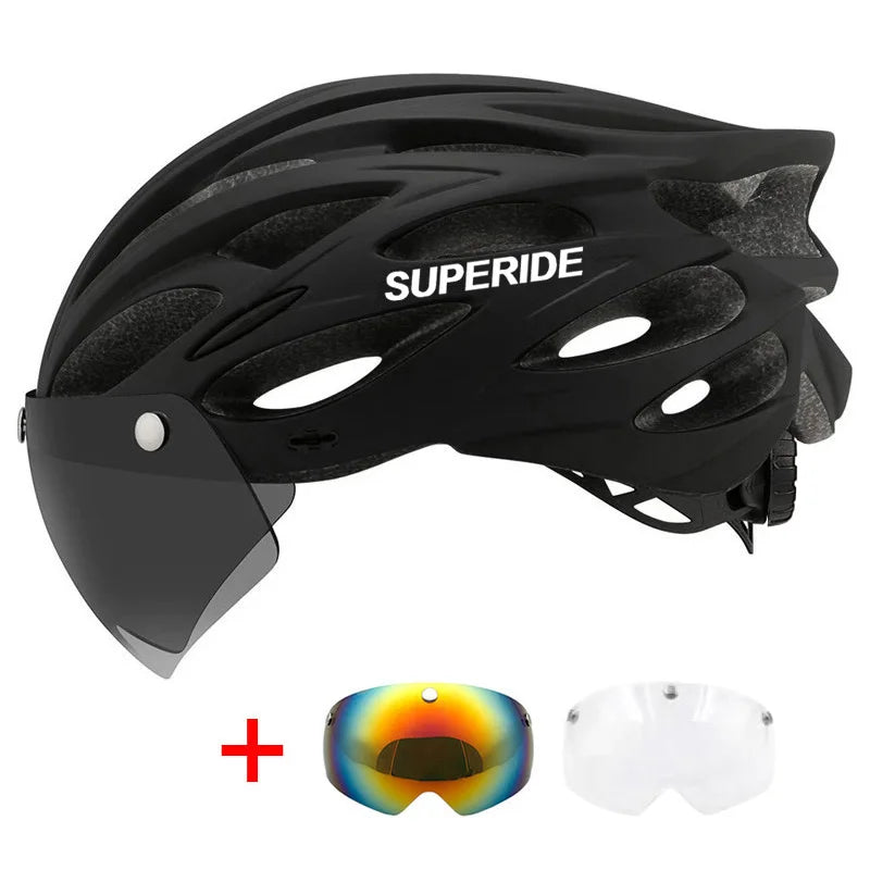 SUPERIDE Ultalight Cycling Helmet with Magnetic Googles & Sun Visor Men Women In-mold Road Bike MTB Bicycle Helmet