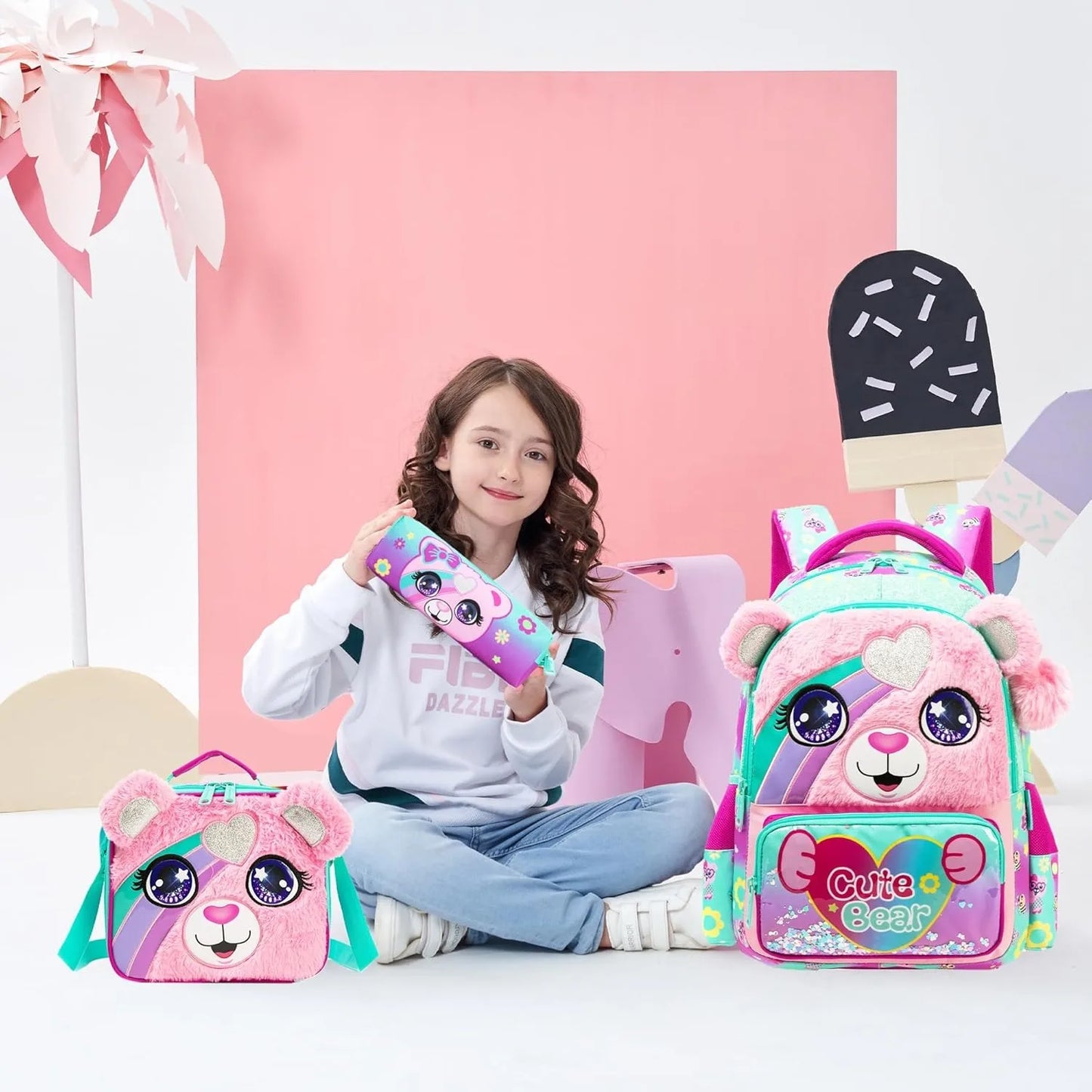 Kids Backpack for Girls Cute School Bag Set with Insulated Lunch Tote Back to School Bookbag Perfect Gift for Elementary Student