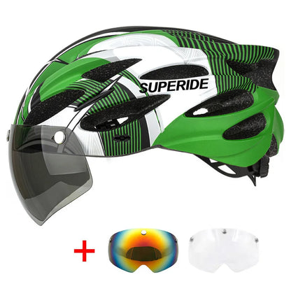 SUPERIDE Ultalight Cycling Helmet with Magnetic Googles & Sun Visor Men Women In-mold Road Bike MTB Bicycle Helmet