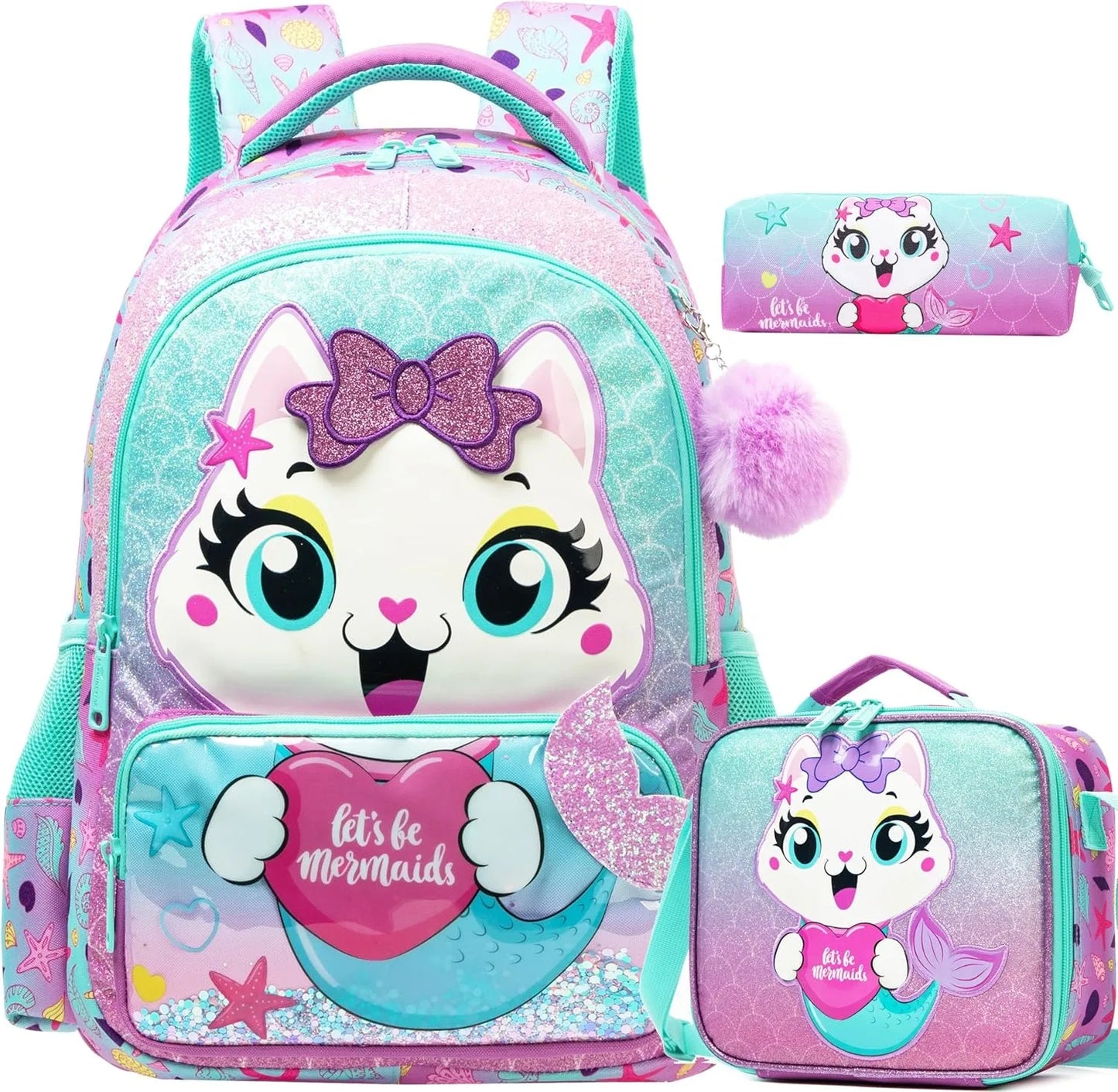Kids Backpack for Girls Cute School Bag Set with Insulated Lunch Tote Back to School Bookbag Perfect Gift for Elementary Student