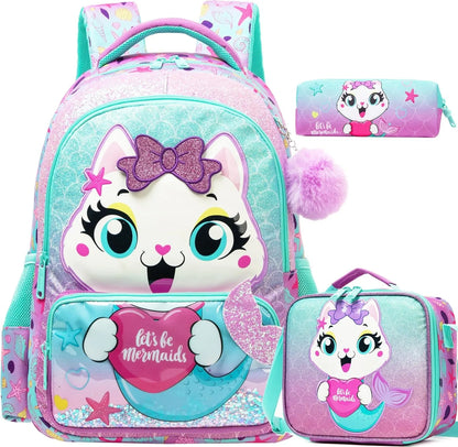 Kids Backpack for Girls Cute School Bag Set with Insulated Lunch Tote Back to School Bookbag Perfect Gift for Elementary Student