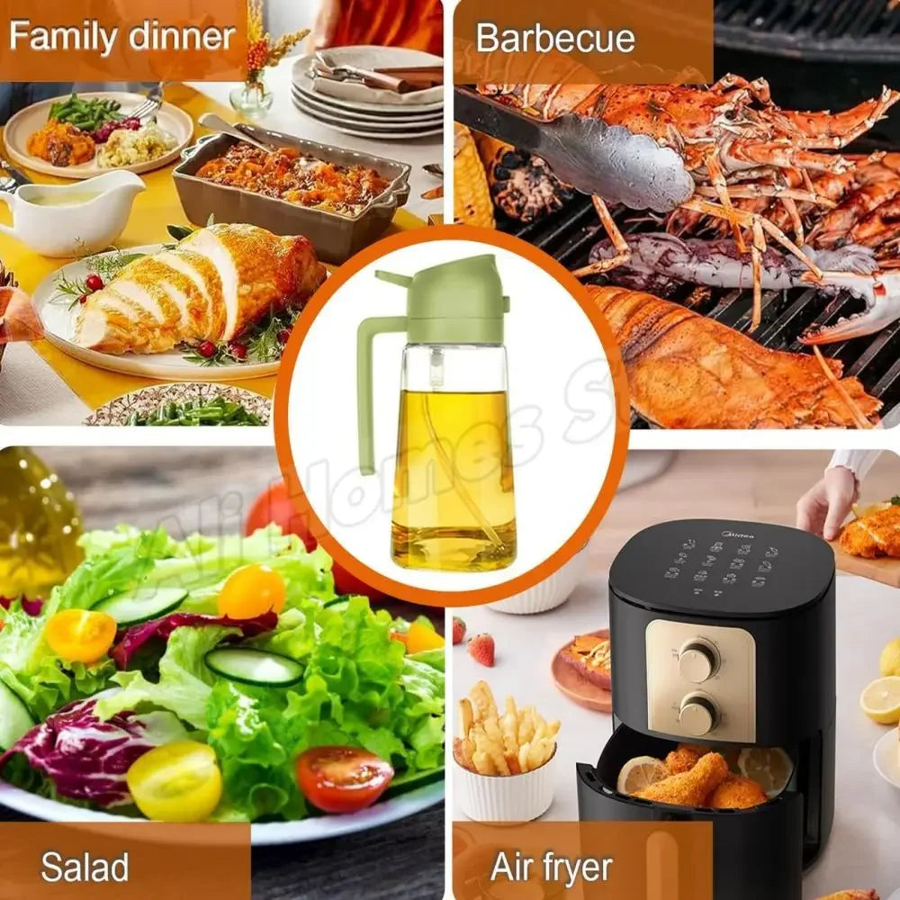 1-2PCS 2in1 Spray Oil Dispenser Oil Jar Cruet BBQ 500ml Plastic Spray Sprayer Bottle Kitchen Baking Roasting Picnic Kitchen Tool