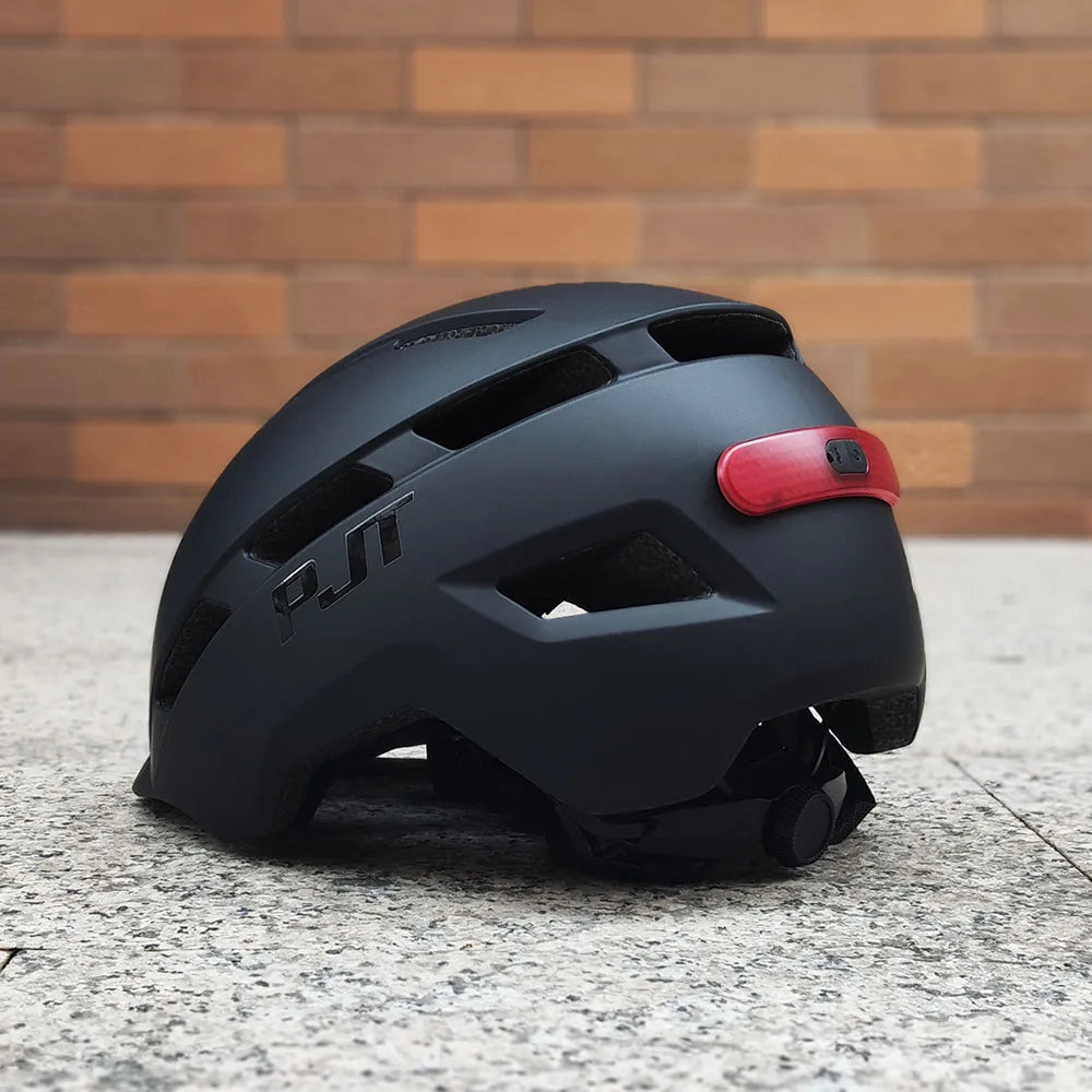 PJT New Cycling Helmet In-Mold Mountain Road USB Rechargeable Taillight Bicycle Bike Helmets Sports Safe Hat MTB Cycling Helmet