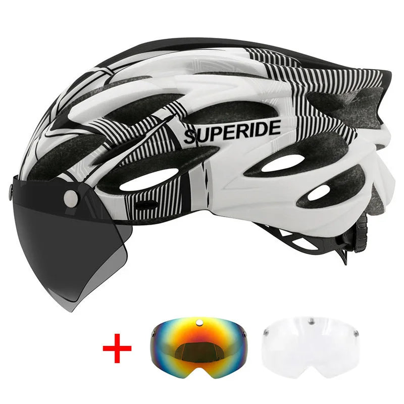 SUPERIDE Ultalight Cycling Helmet with Magnetic Googles & Sun Visor Men Women In-mold Road Bike MTB Bicycle Helmet