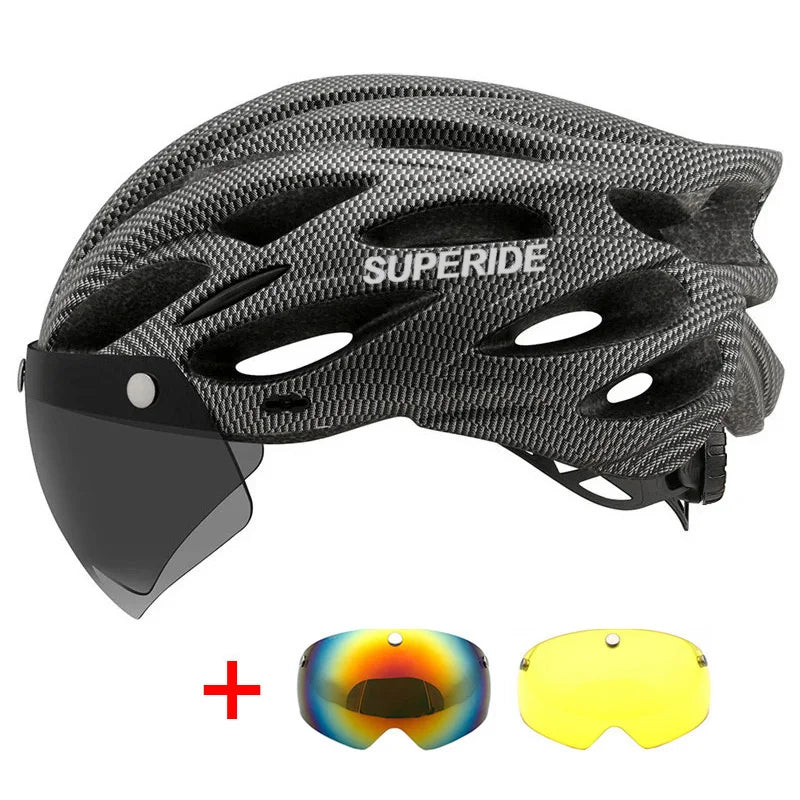 SUPERIDE Ultalight Cycling Helmet with Magnetic Googles & Sun Visor Men Women In-mold Road Bike MTB Bicycle Helmet